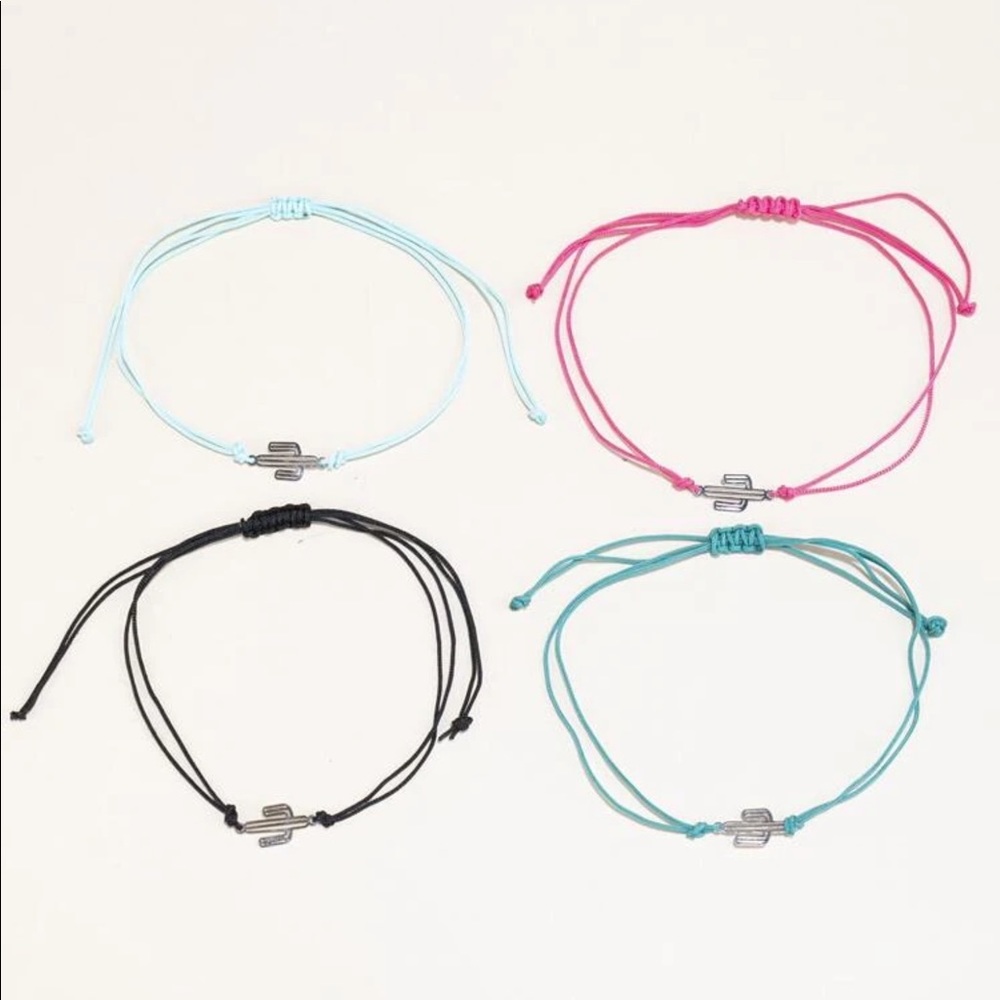 4 Cactus Charm String Bracelet Set